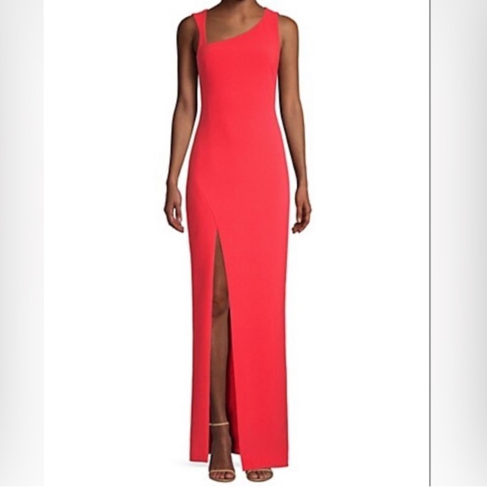 LIKELY Samira Red Crepe Asymmetrical Sleeveless Column Maxi Dress 8